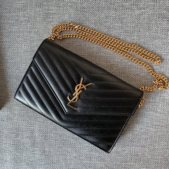Saint Laurent Monogram Wallet on Chain Grained Leather Black (Pre-owned) - Picture 1 of 16